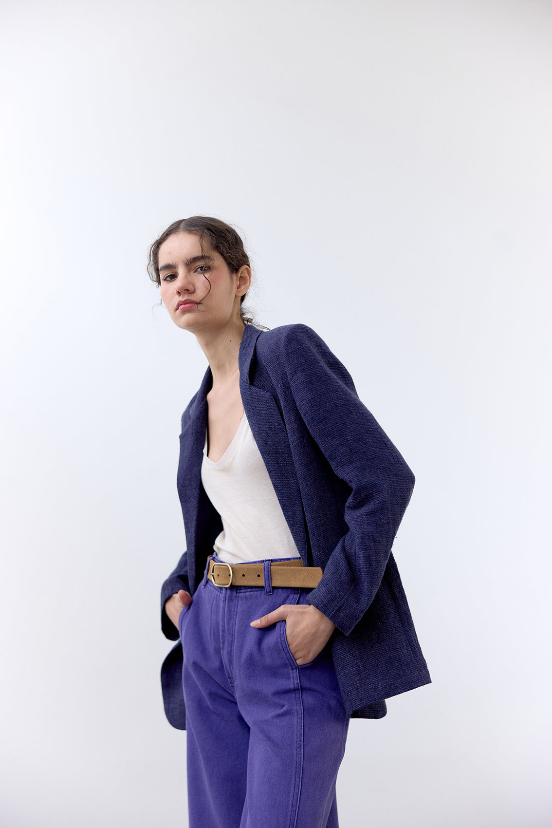Single-Breasted Linen Blazer - Arándano