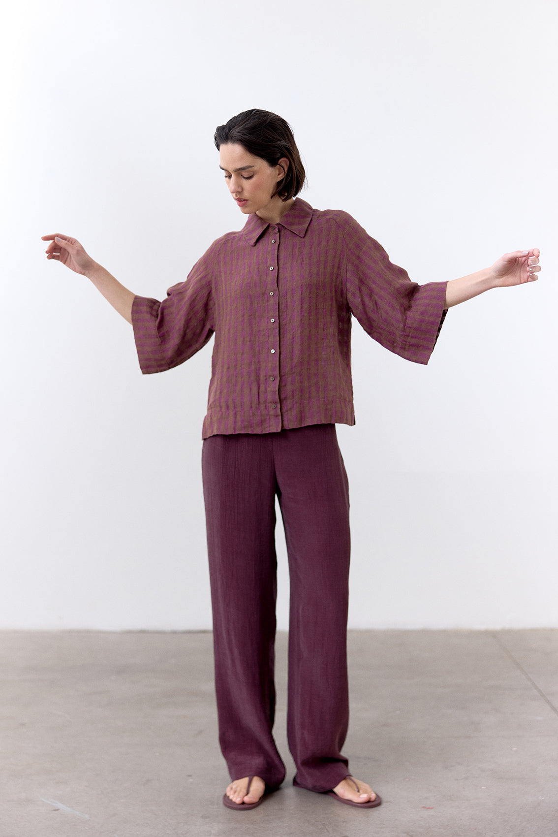 Gingham Linen Shirt - Ciruela