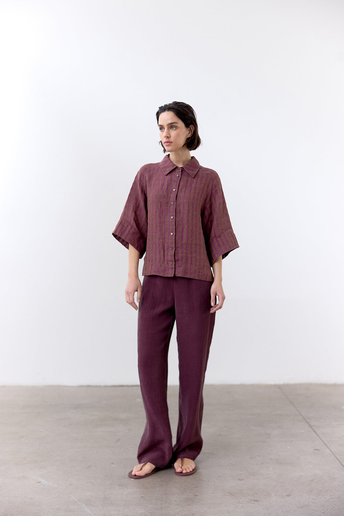 Gingham Linen Shirt - Ciruela