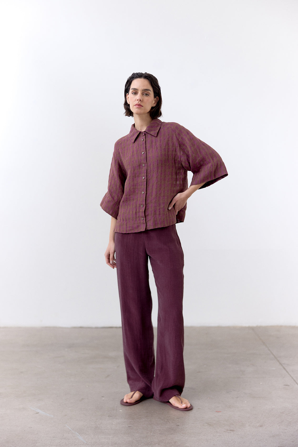 Gingham Linen Shirt - Ciruela