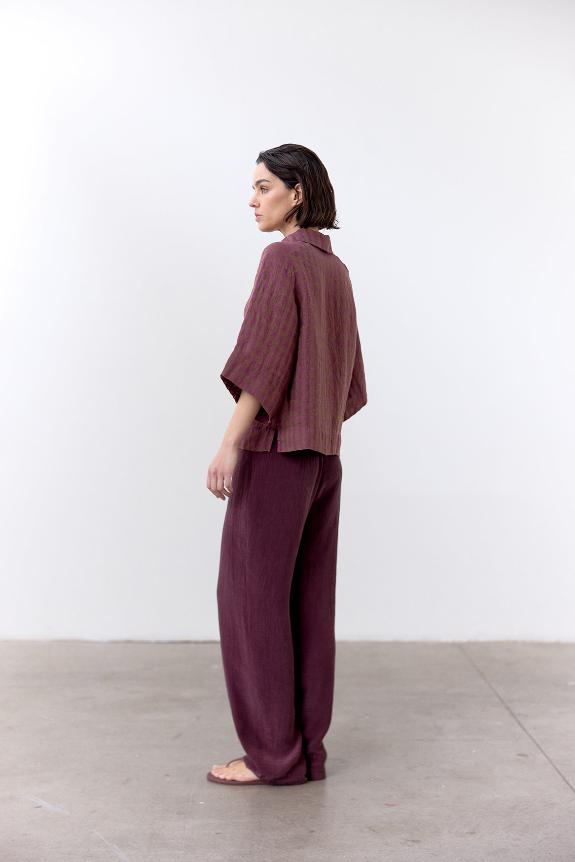 Gingham Linen Shirt - Ciruela
