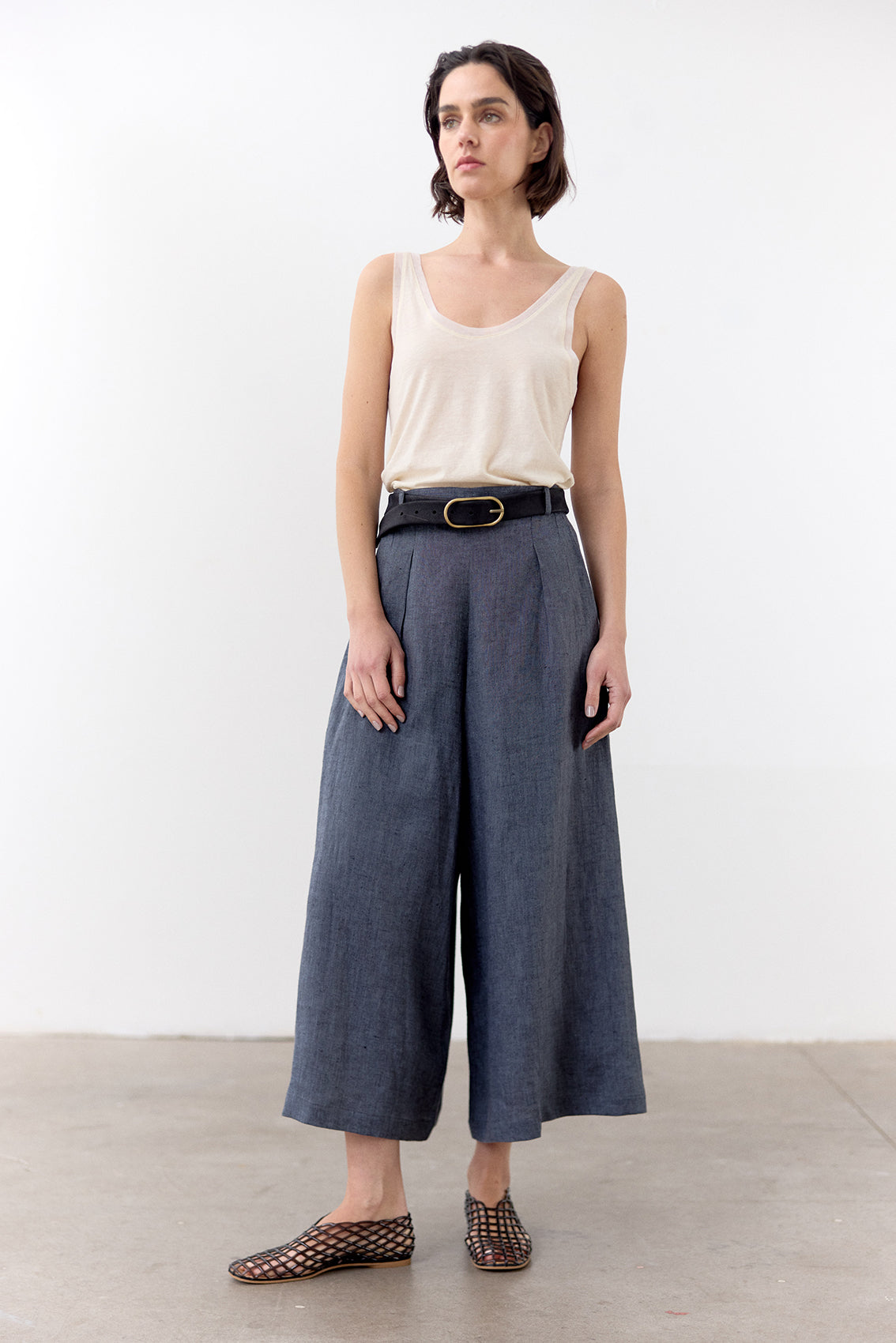 Wide-Leg Linen Trousers - Piedra