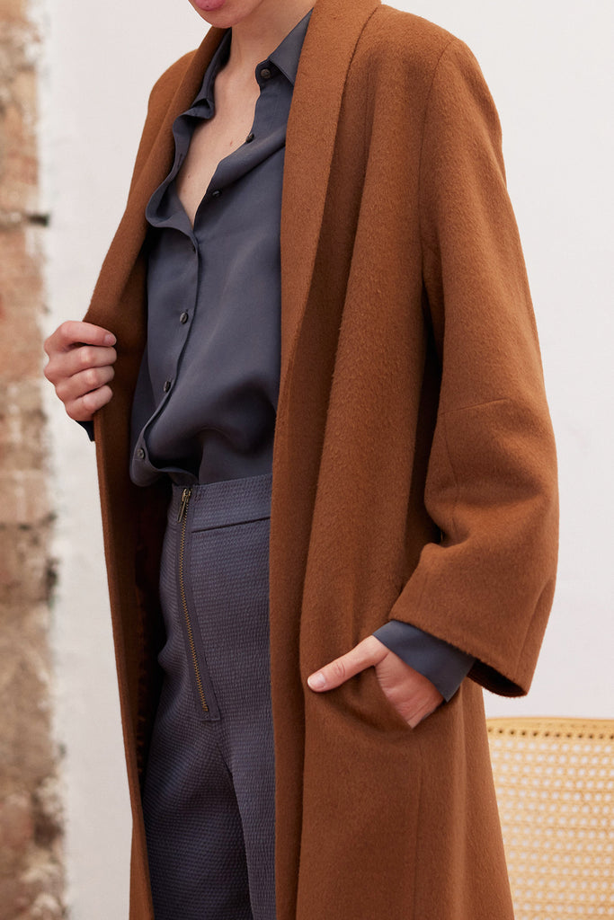 Abrigo Largo Tapado Baby Alpaca - Camel