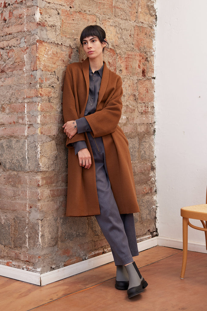 Abrigo Largo Tapado Baby Alpaca - Camel