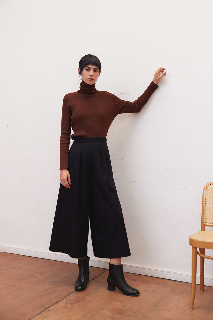 Pantalón Ancho de Lana Reciclada - Medianoche