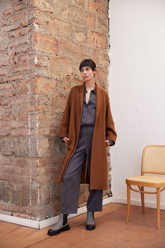 Abrigo Largo Tapado Baby Alpaca - Camel
