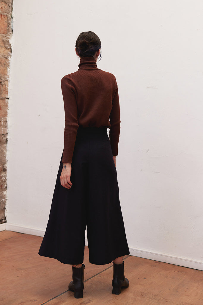 Recycled Wool Wide Leg Pant - Medianoche