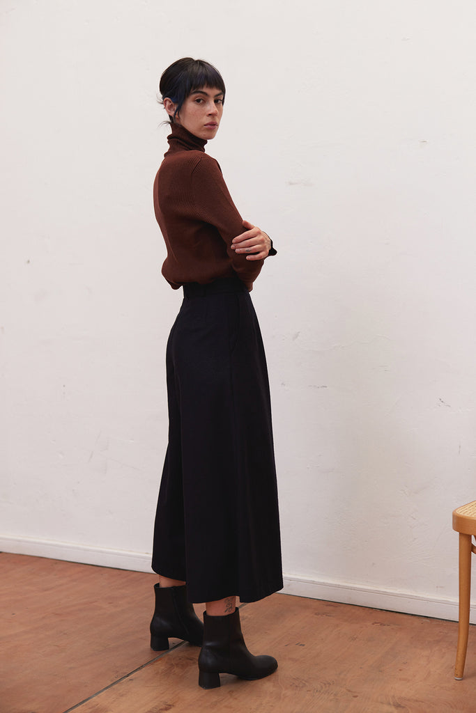 Pantalón Ancho de Lana Reciclada - Medianoche