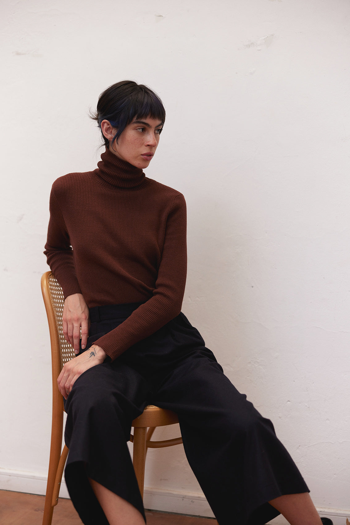 Recycled Wool Wide Leg Pant - Medianoche