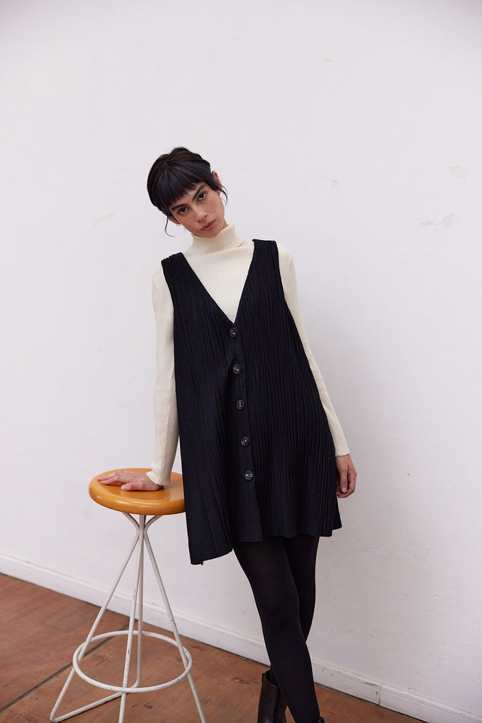 Recycled Wool Pleated Jumper - Medianoche