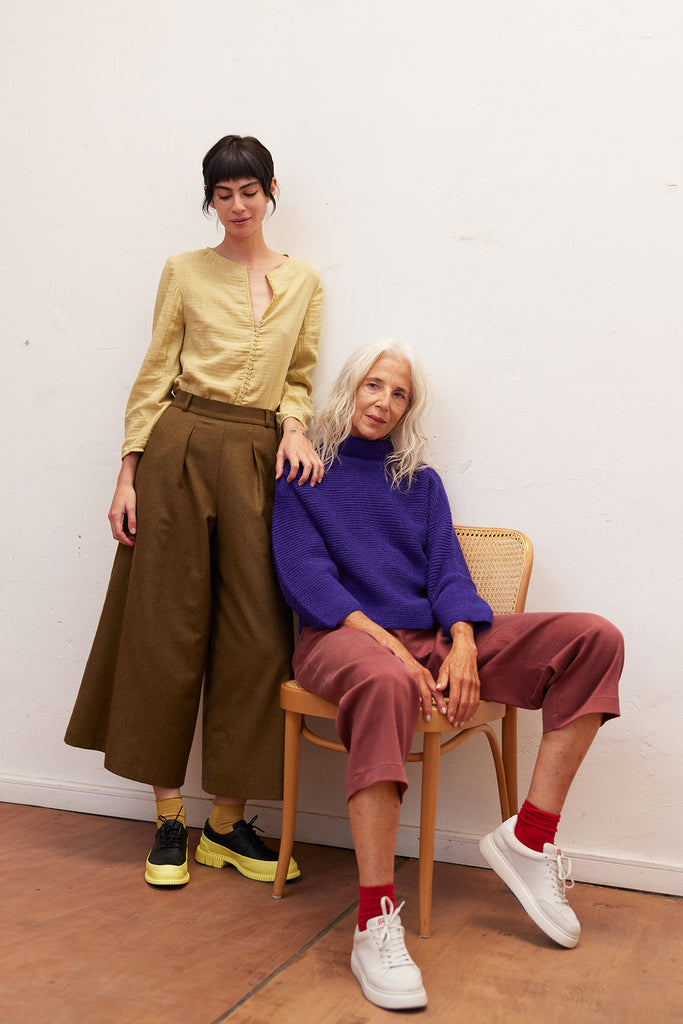 Recycled Wool Wide Leg Pant - Oliva