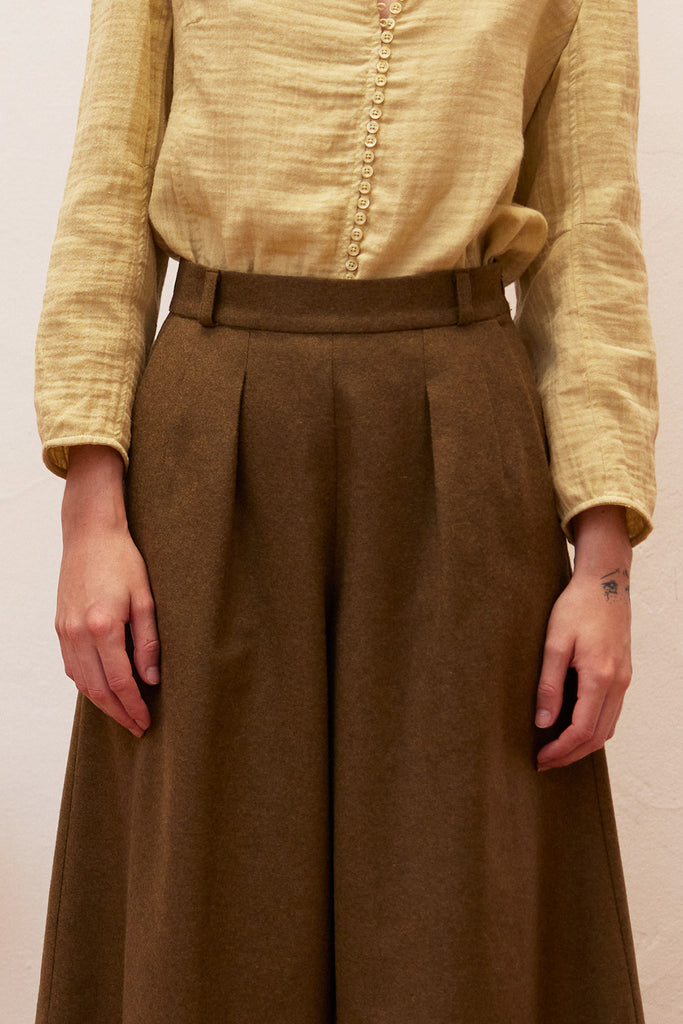 Recycled Wool Wide Leg Pant - Oliva