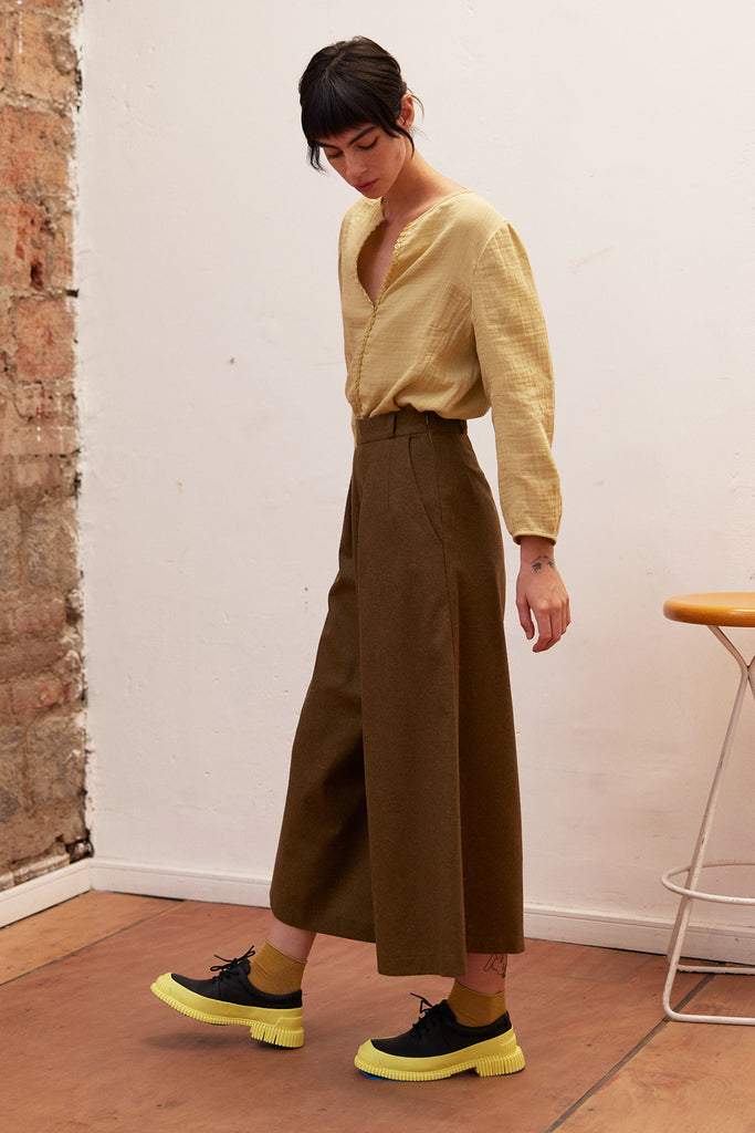 Recycled Wool Wide Leg Pant - Oliva