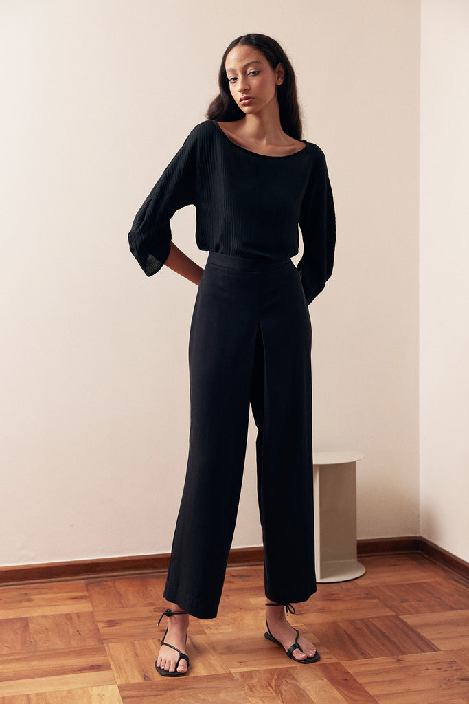 Pantalón Pinza Central Lyocell - Ónix
