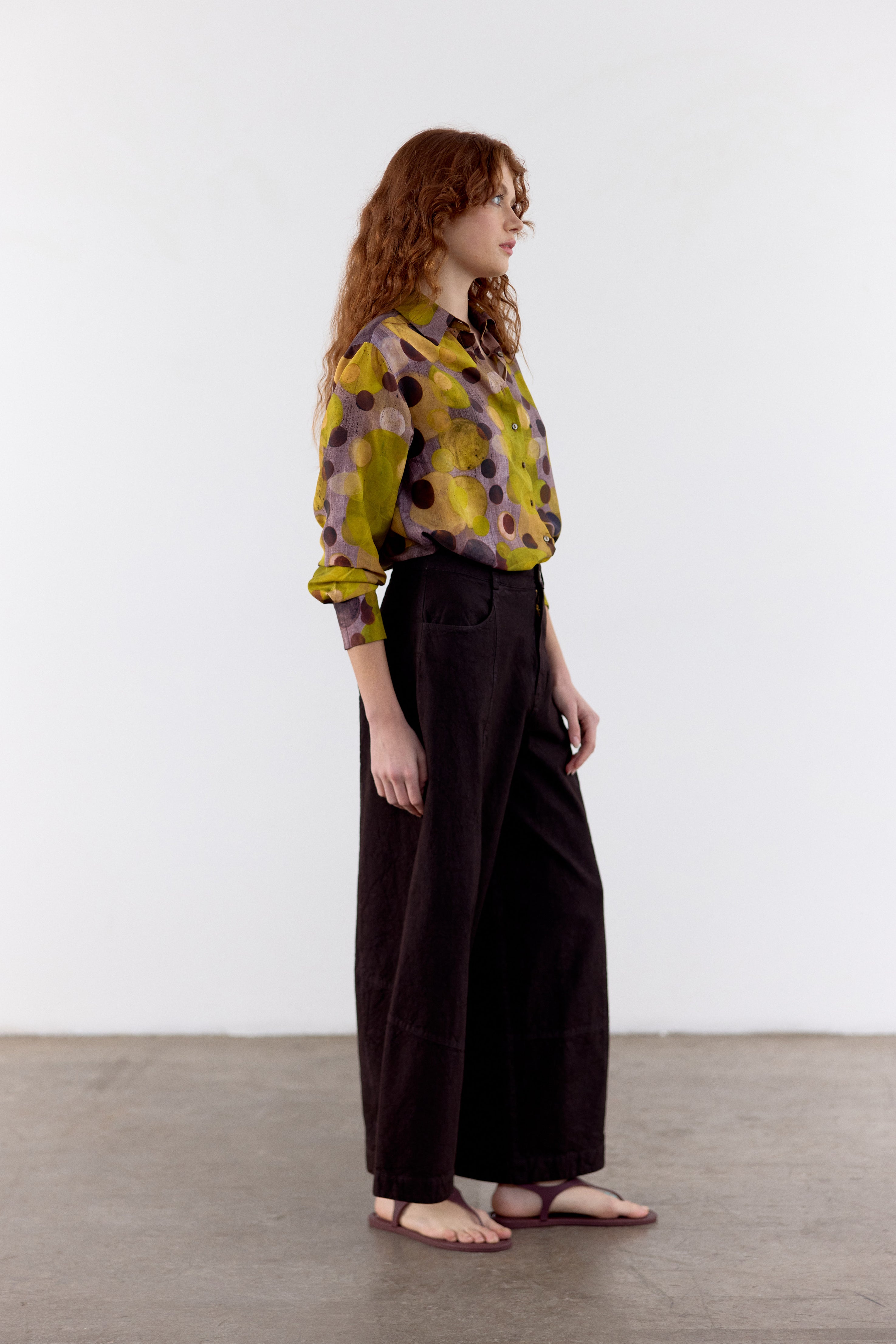 Pantalón Ancho Curvo Algodón Rugoso - Tierra