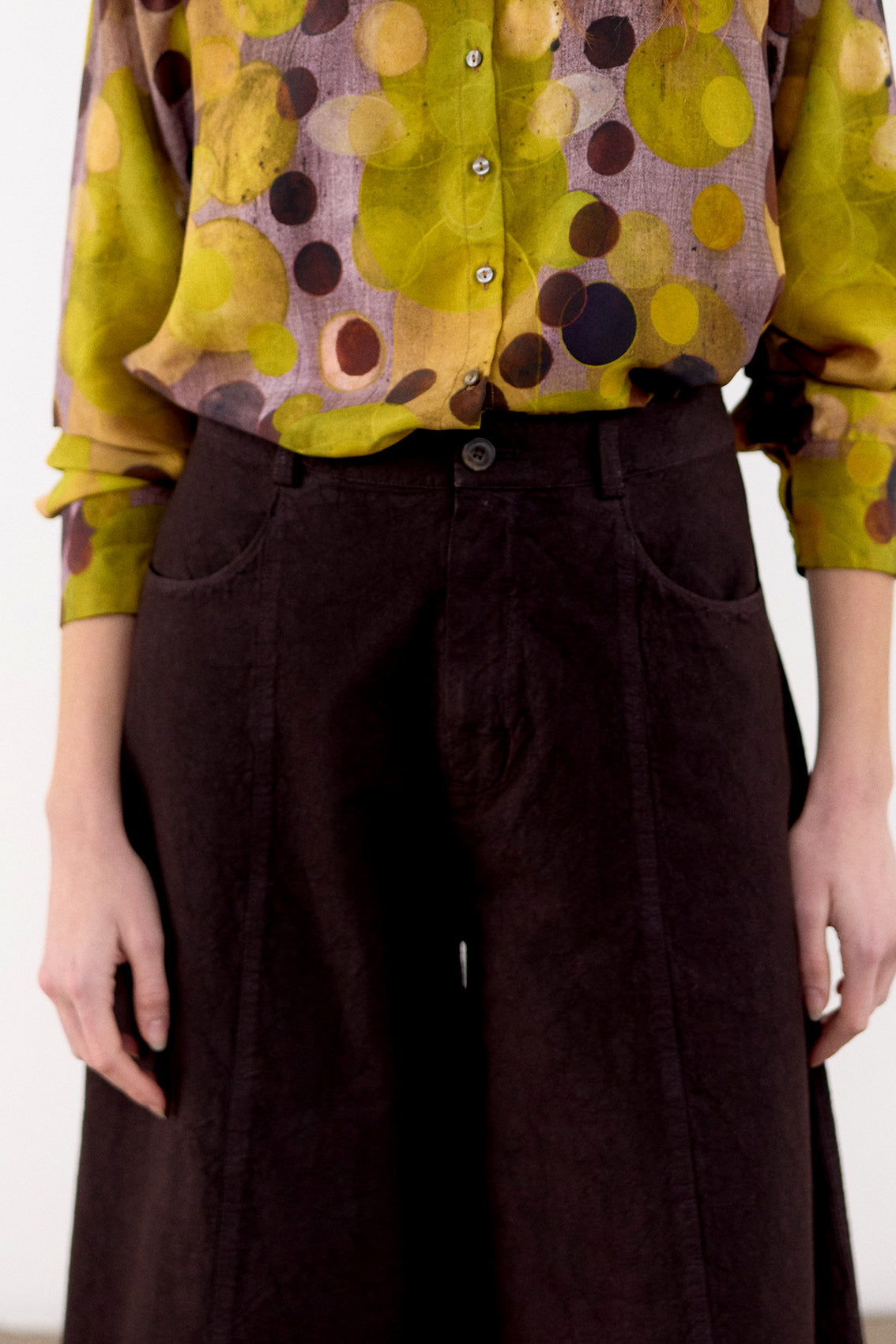 Pantalón Ancho Curvo Algodón Rugoso - Tierra