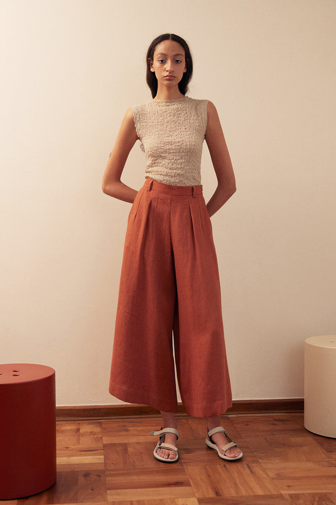 Wide Leg Pant Linen - Ladrillo