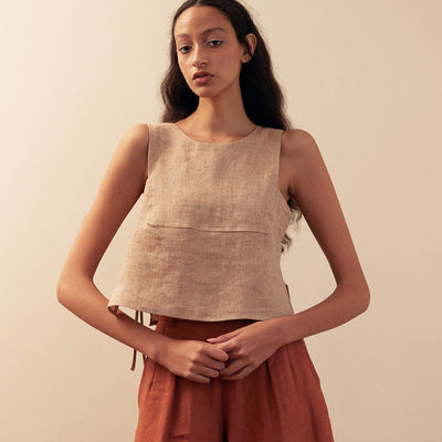 Side Tie Cropped Top Linen - Damasco