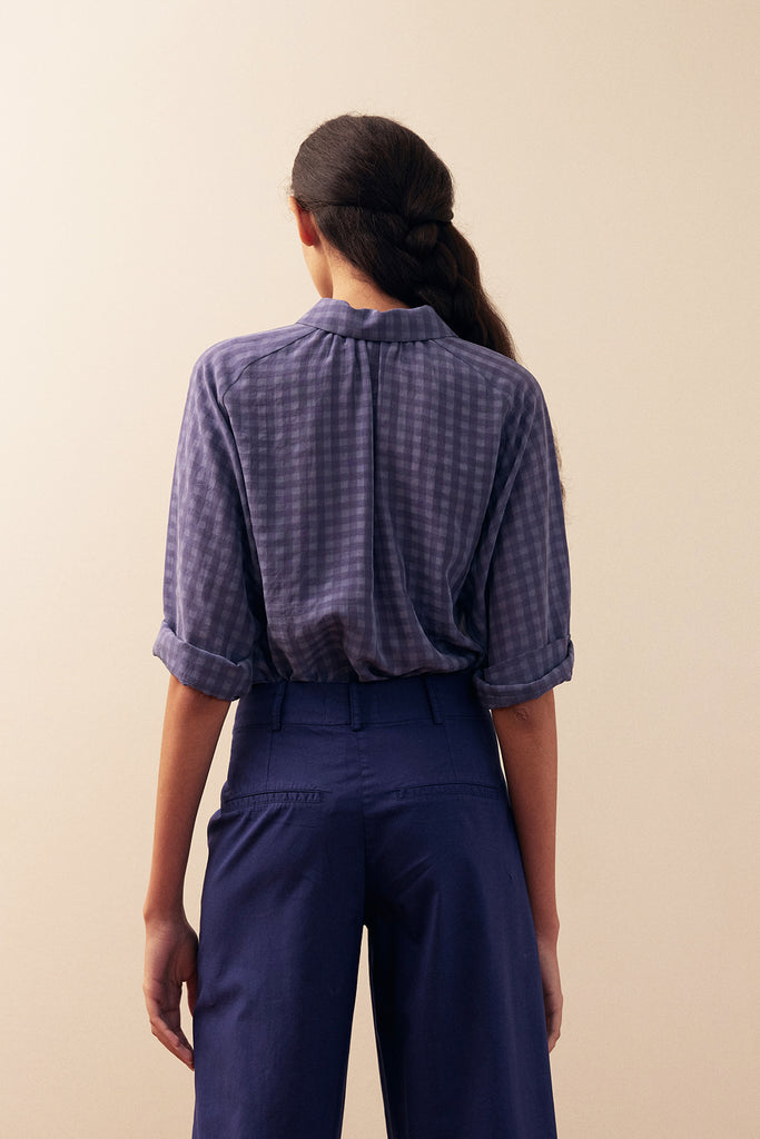 Blusa Raglan Cuadrillé Lyocell - Arándano