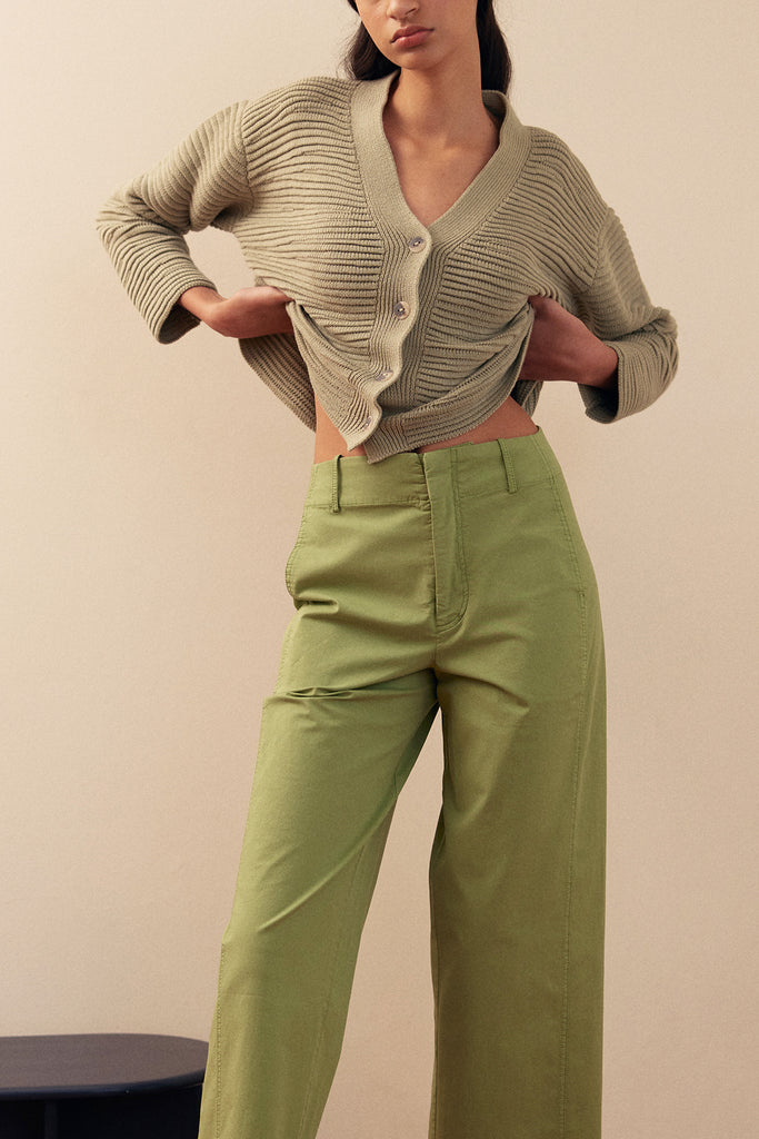 Straight-Fit Pant Cotton Gabardine - Pesto