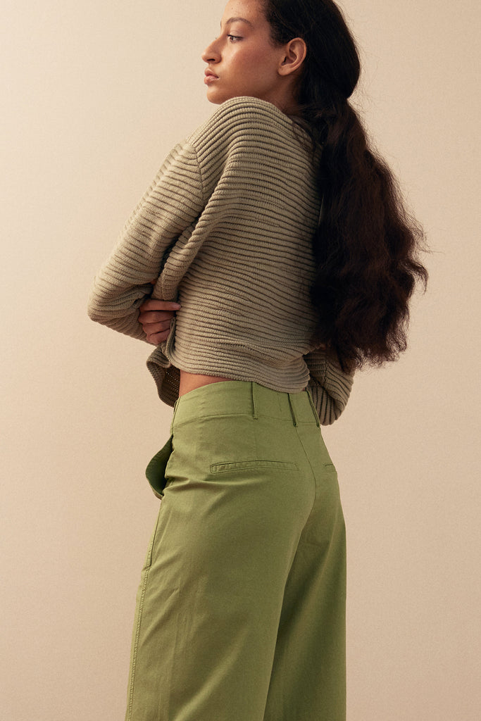 Straight-Fit Pant Cotton Gabardine - Pesto