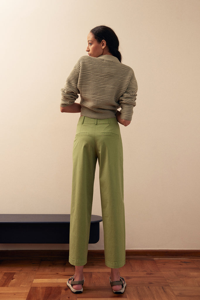 Straight-Fit Pant Cotton Gabardine - Pesto