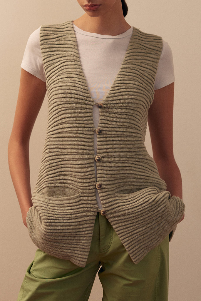Textured Knitted Vest Cotton/Alpaca - Salvia