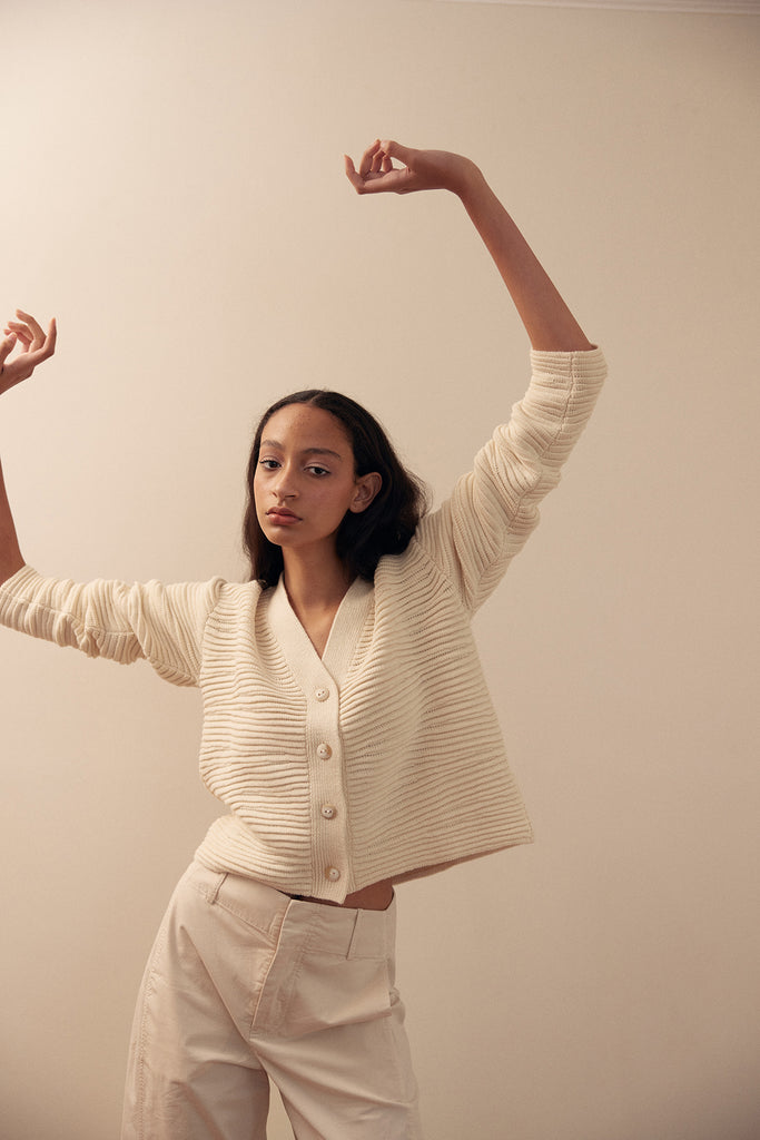 Textured Cardigan Cotton/Alpaca - Crudo