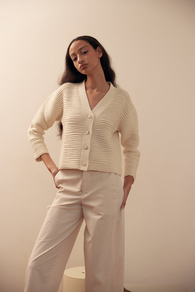Textured Cardigan Cotton/Alpaca - Crudo