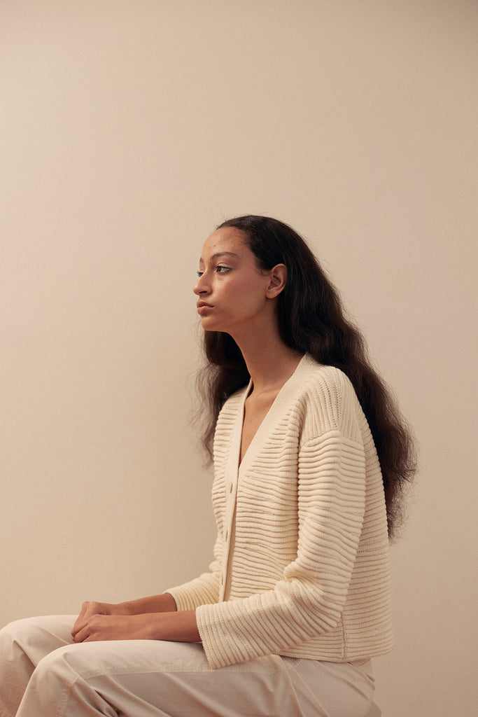 Textured Cardigan Cotton/Alpaca - Crudo