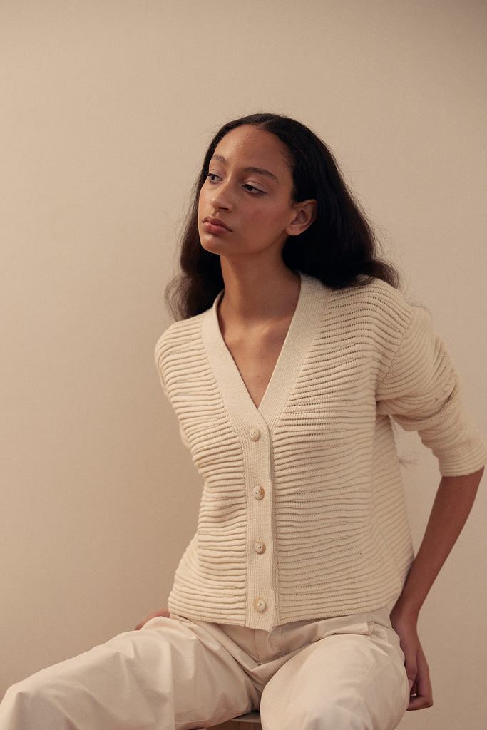 Textured Cardigan Cotton/Alpaca - Crudo