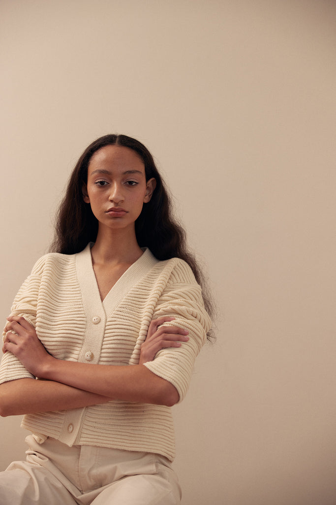 Textured Cardigan Cotton/Alpaca - Crudo