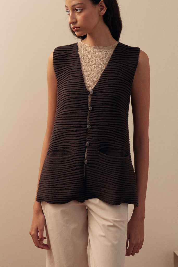 Textured Knitted Vest Cotton/Alpaca - Espresso