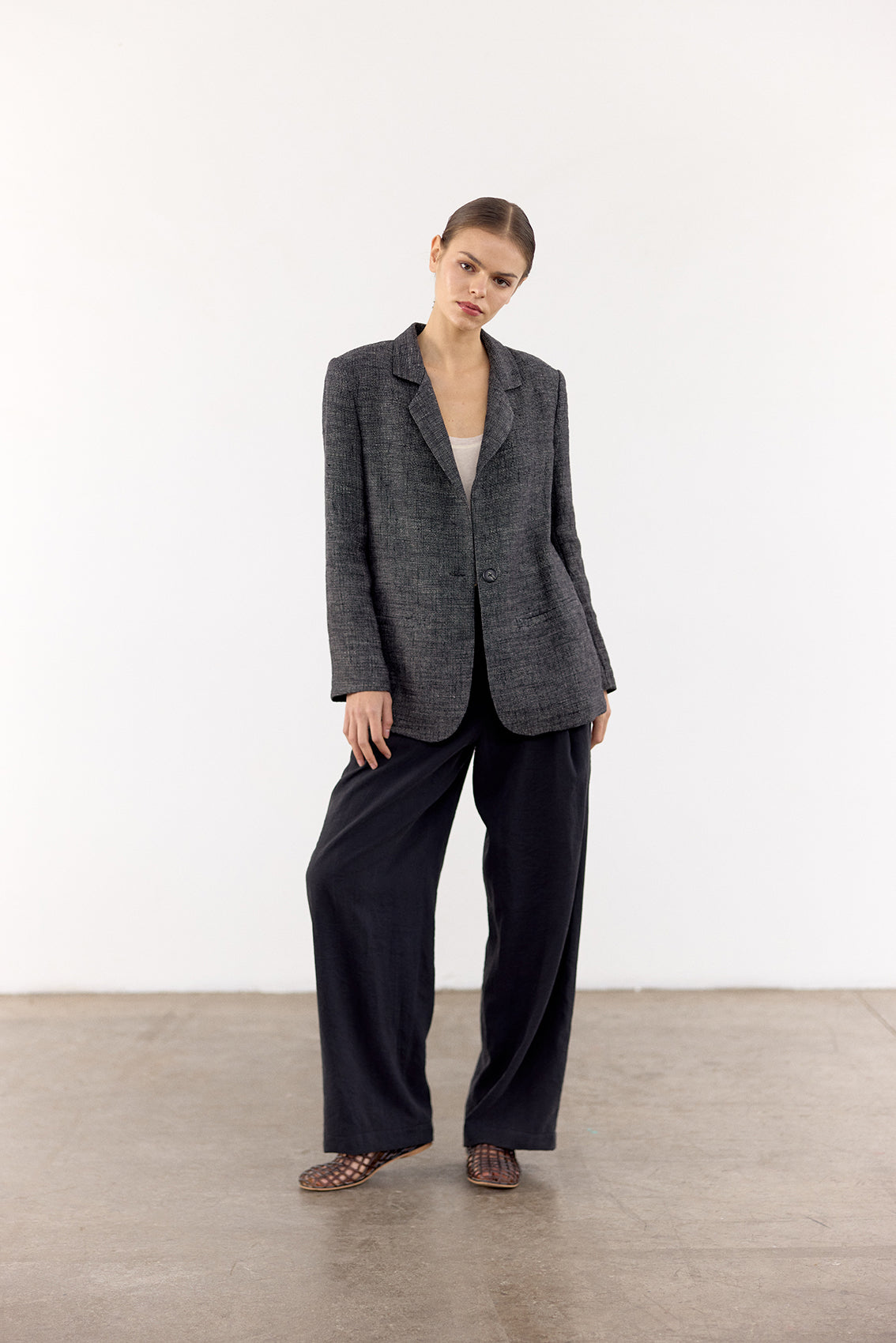 Single-Breasted Linen Blazer - Ónix