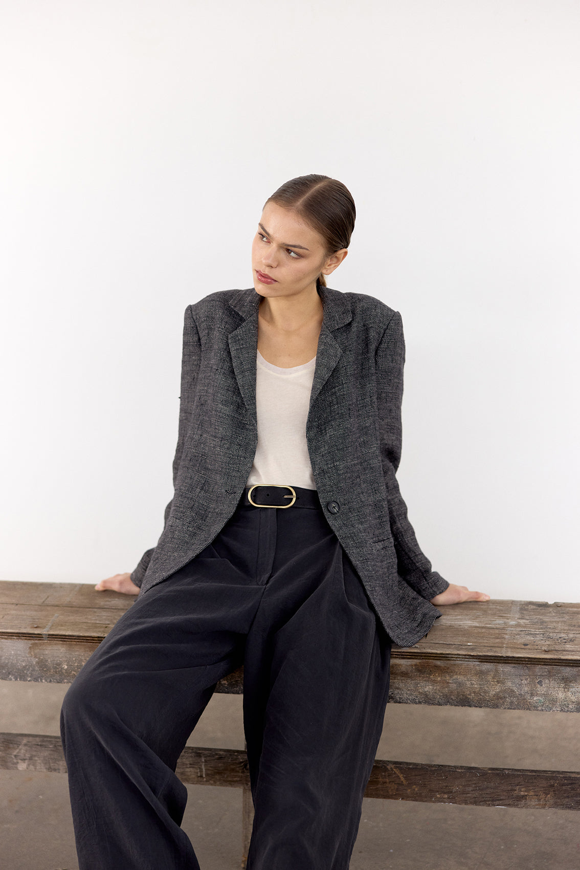 Single-Breasted Linen Blazer - Ónix