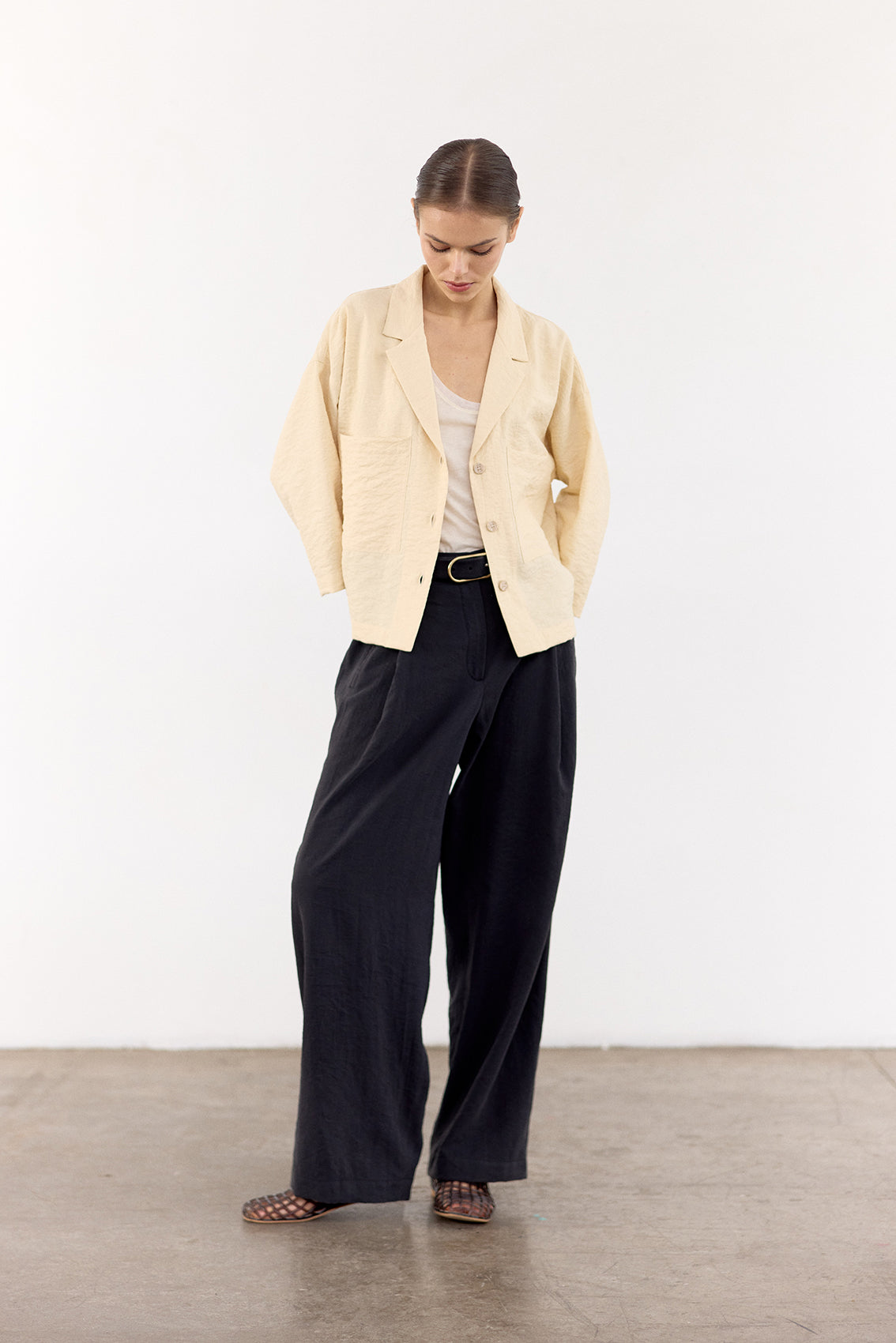 Crinkled Silk Overshirt - Mantequilla