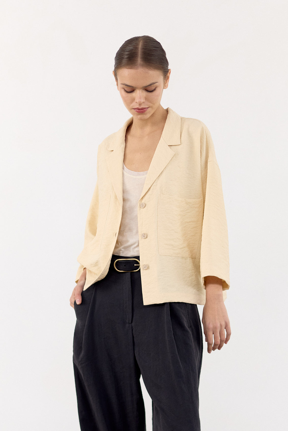 Crinkled Silk Overshirt - Mantequilla