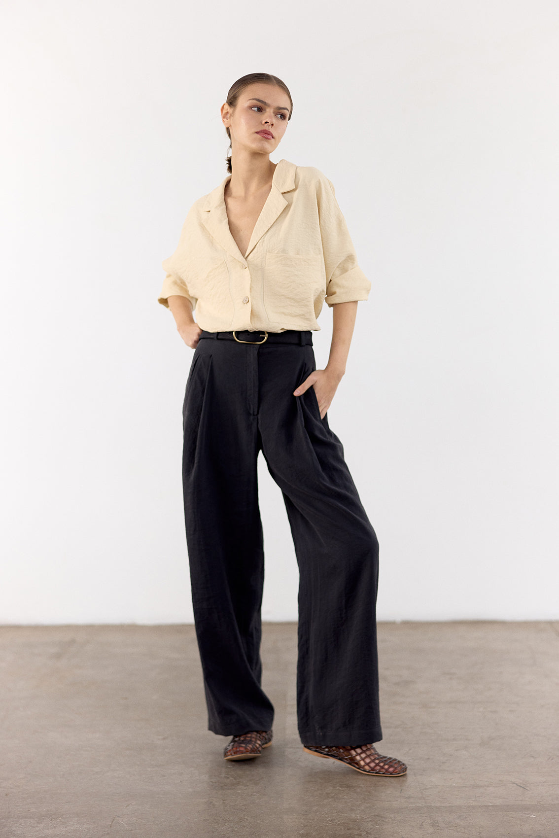 Crinkled Silk Overshirt - Mantequilla