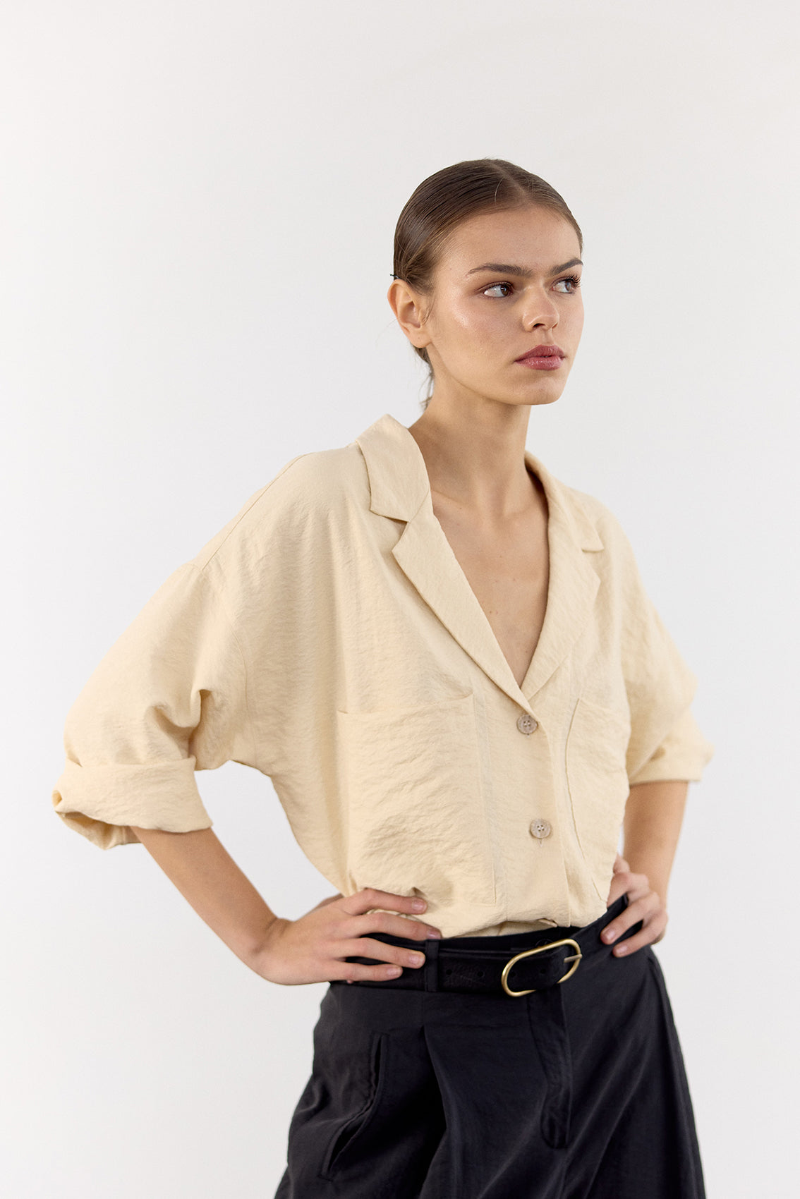 Crinkled Silk Overshirt - Mantequilla