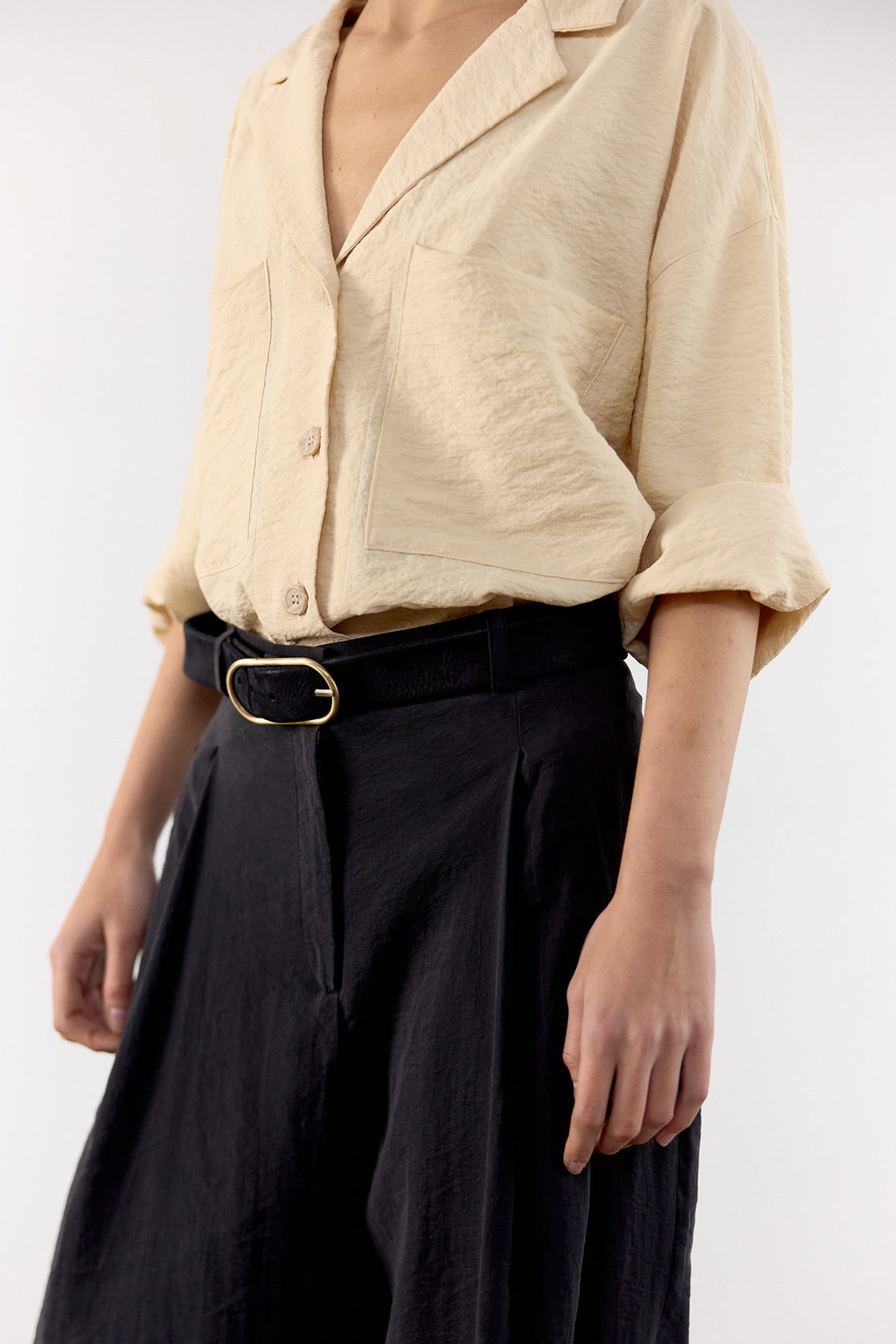 Crinkled Silk Overshirt - Mantequilla
