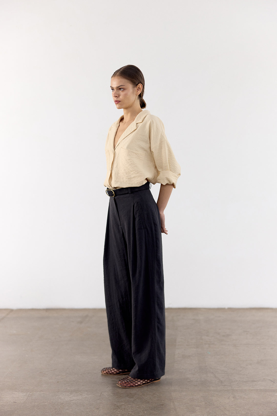 Crinkled Silk Trousers - Ónix