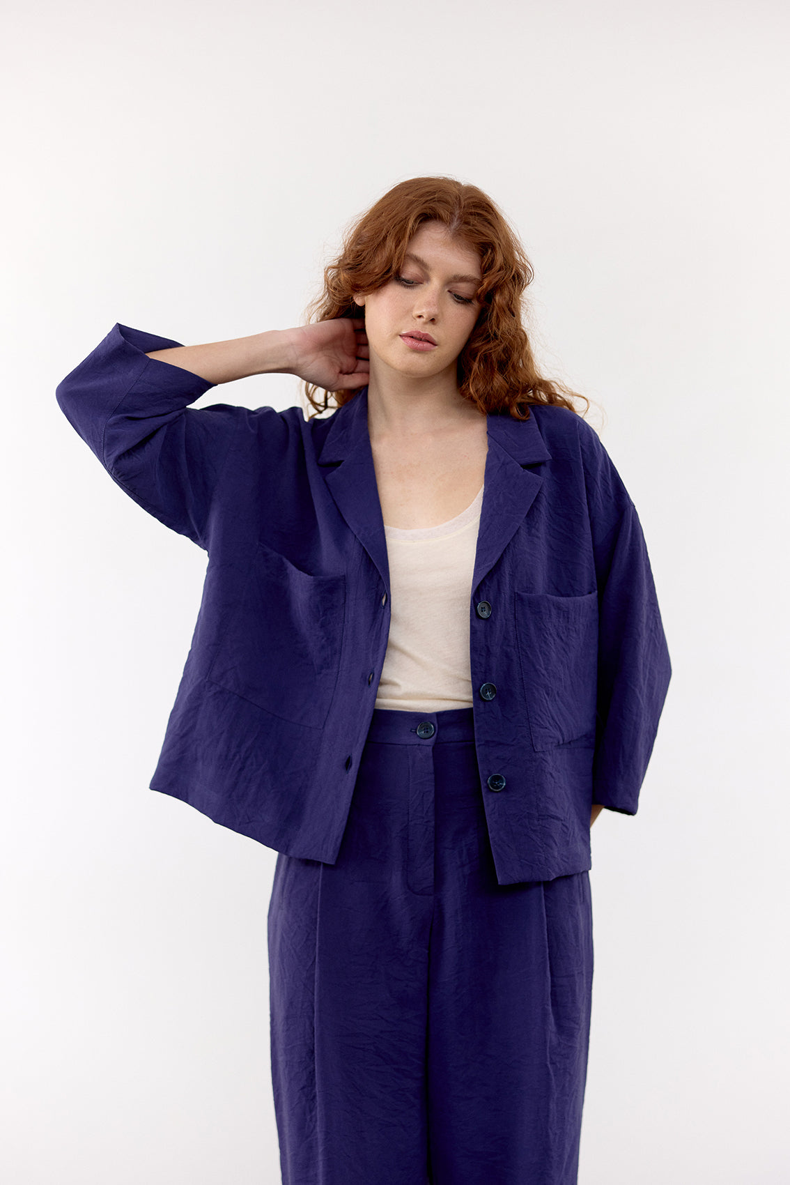 Crinkled Silk Overshirt - Arándano