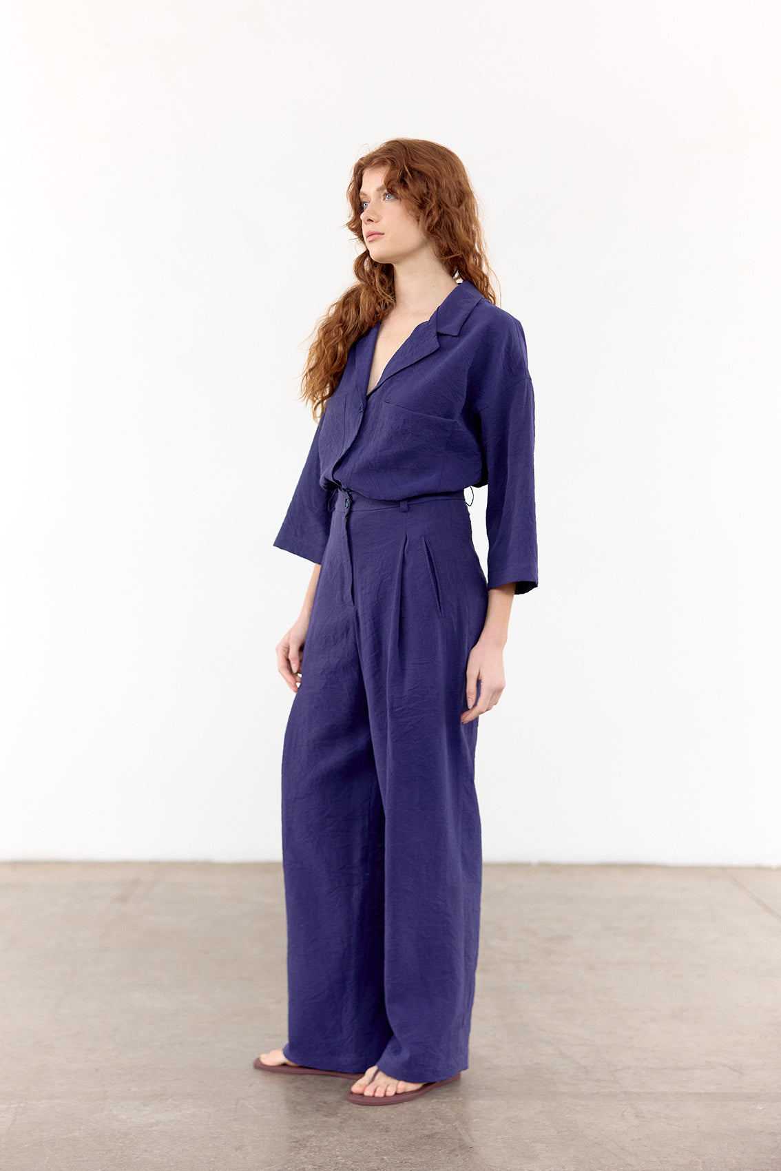 Crinkled Silk Overshirt - Arándano