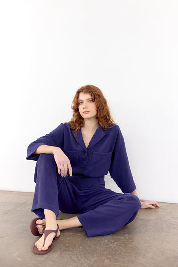 Crinkled Silk Overshirt - Arándano
