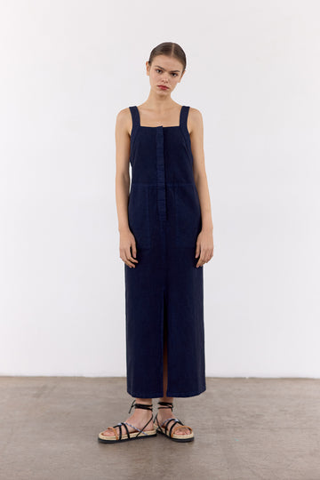 Utility Crinkled Cotton Dress - Medianoche