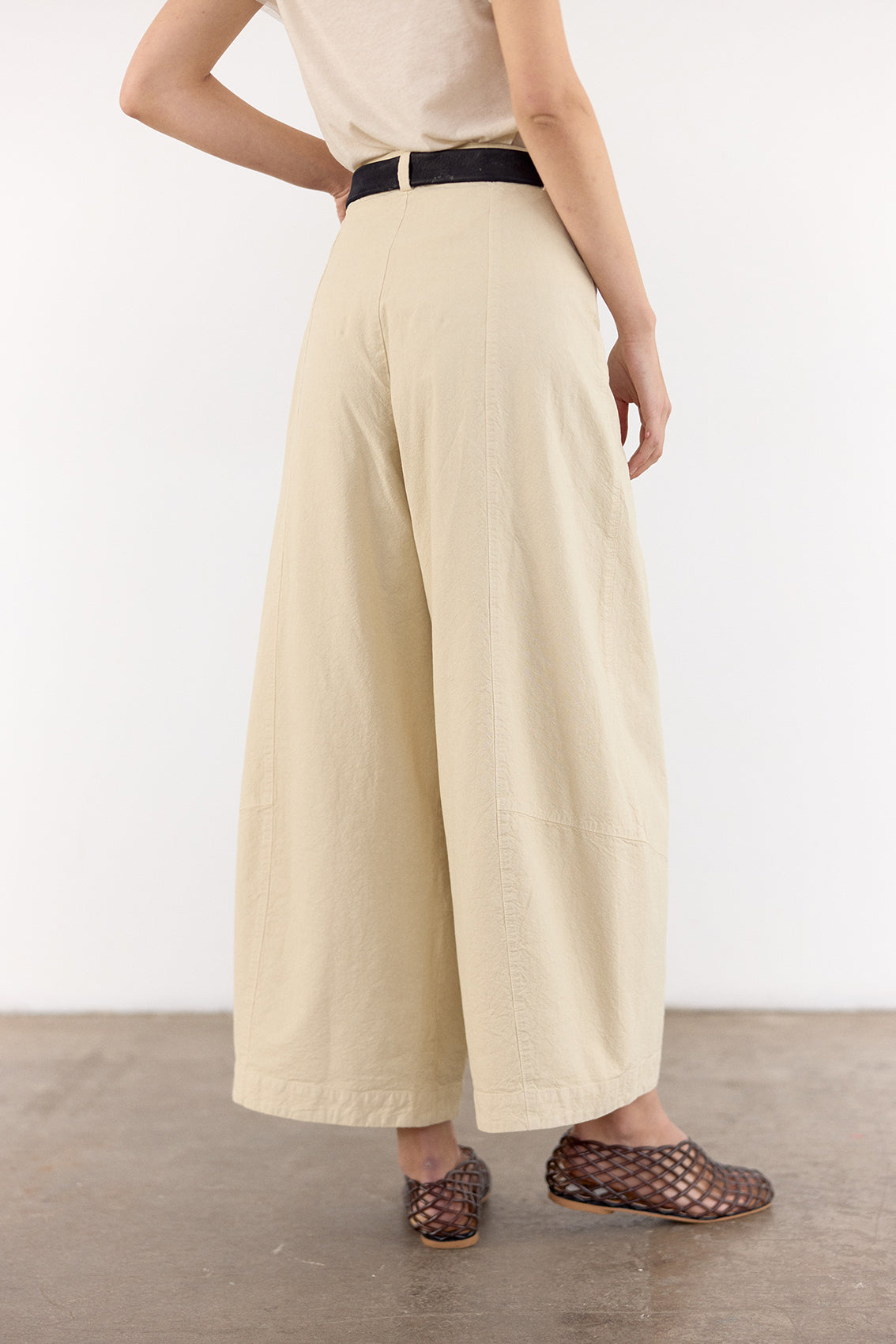 Pantalón Ancho Curvo Algodón Rugoso - Mantequilla