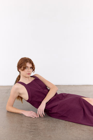 Utility Crinkled Cotton Dress - Vino