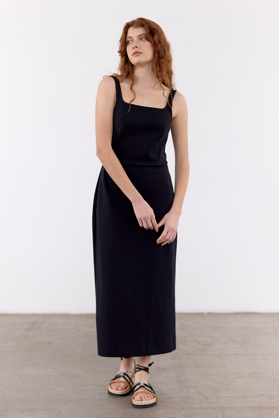 Vestido Escote Cuadrado Algodón - Ónix