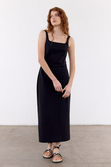 Vestido Escote Cuadrado Algodón - Ónix