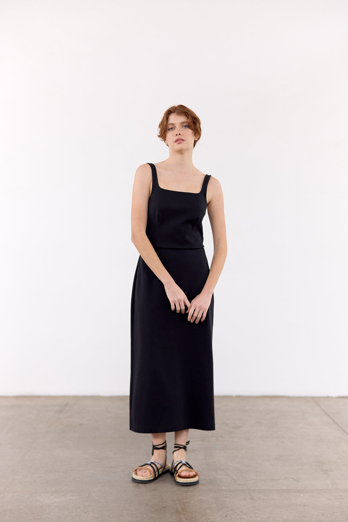 Vestido Escote Cuadrado Algodón - Ónix
